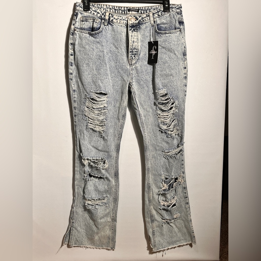 Flamingals Ripped Light Denim Flare Jeans XL NWT